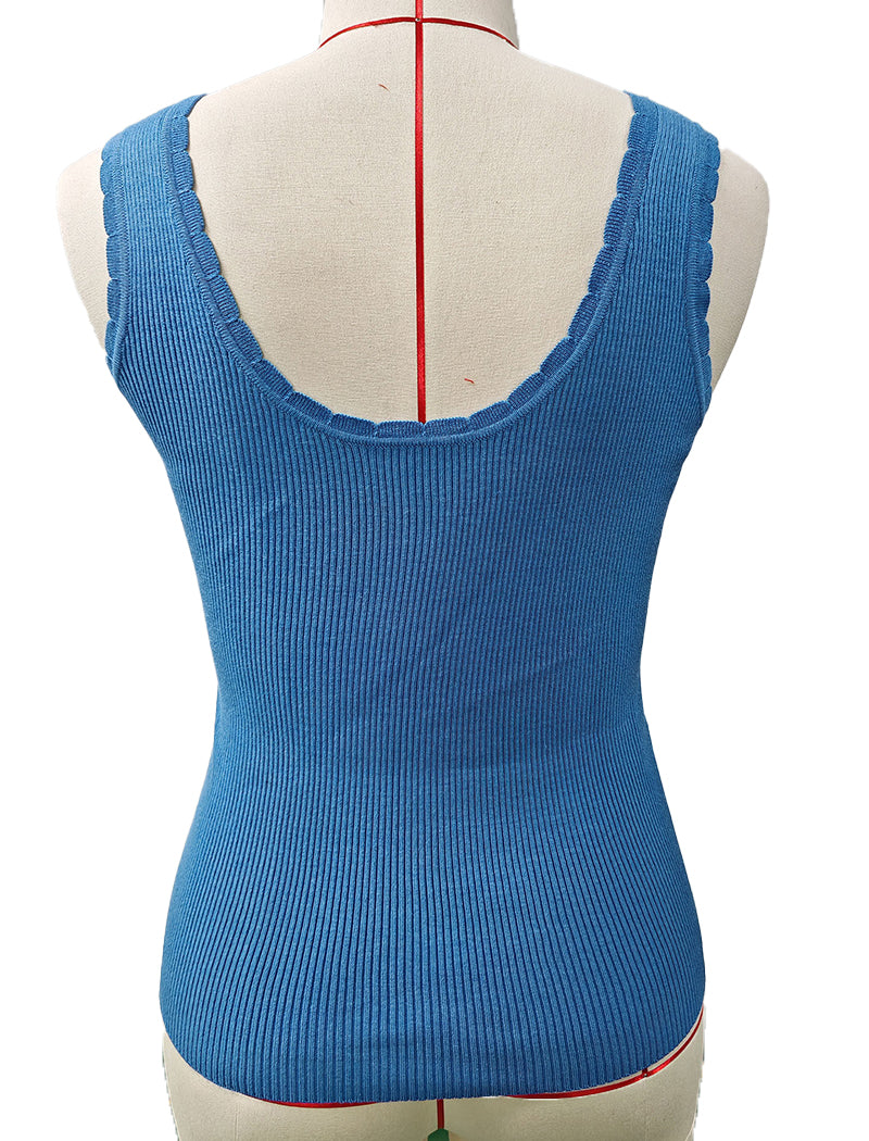 Scallop-Edge Ribbed Knit Tank Top