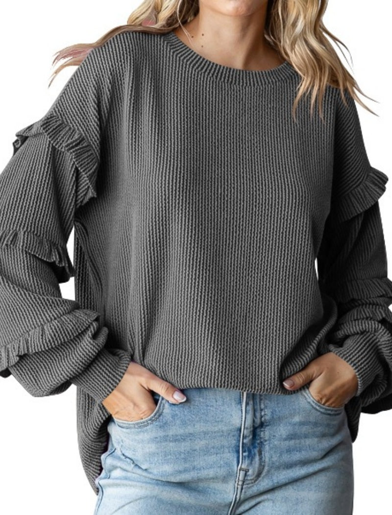 Ruffled Sleeve Knit Top