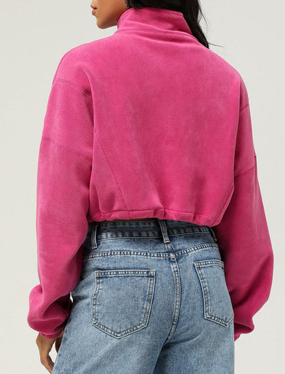 Cropped Quarter-Zip Fleece Pullover