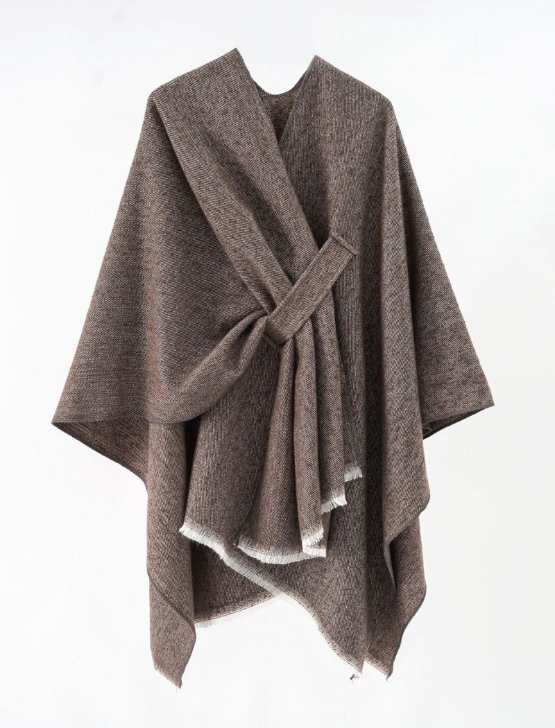 Two-Tone Oversized Shawl with Contrast Trim