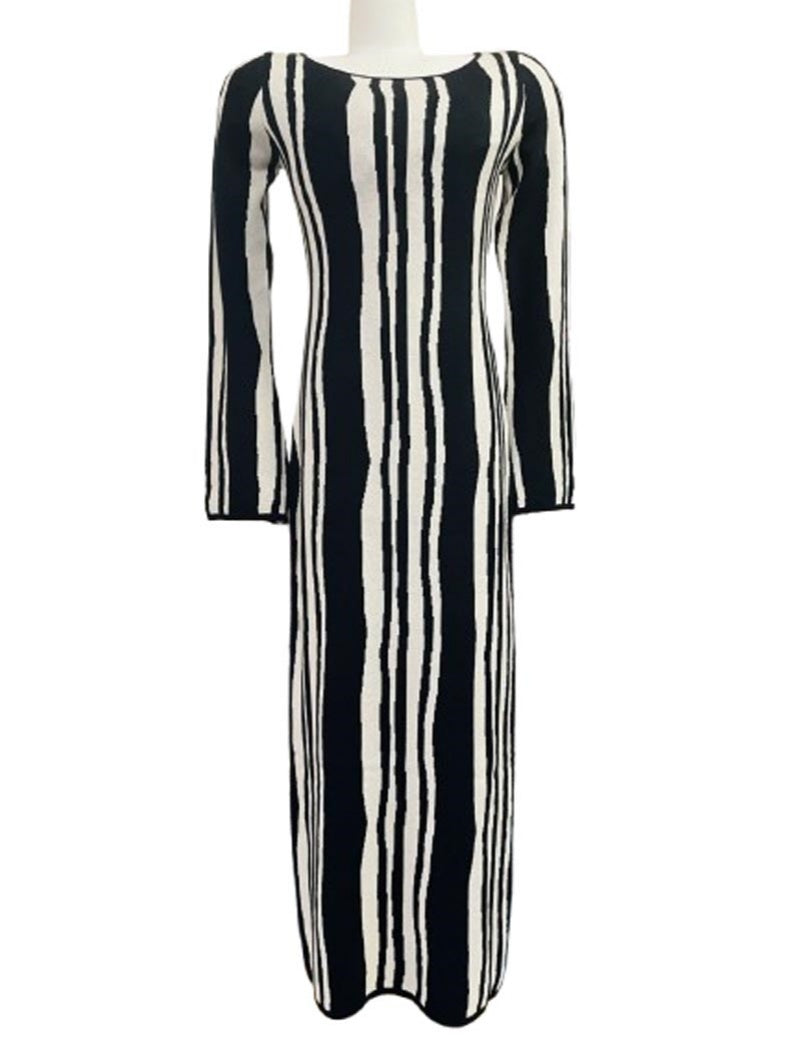 Striped Long Sleeve Knit Maxi Dress