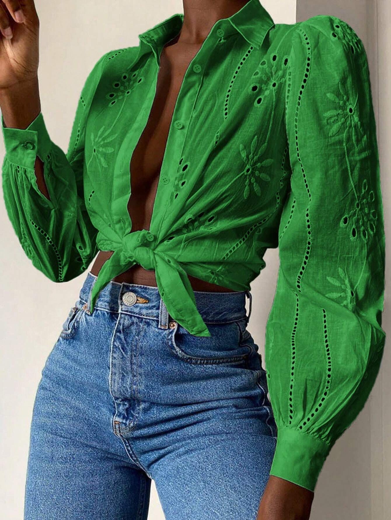 Floral Eyelet Puff Sleeve Blouse