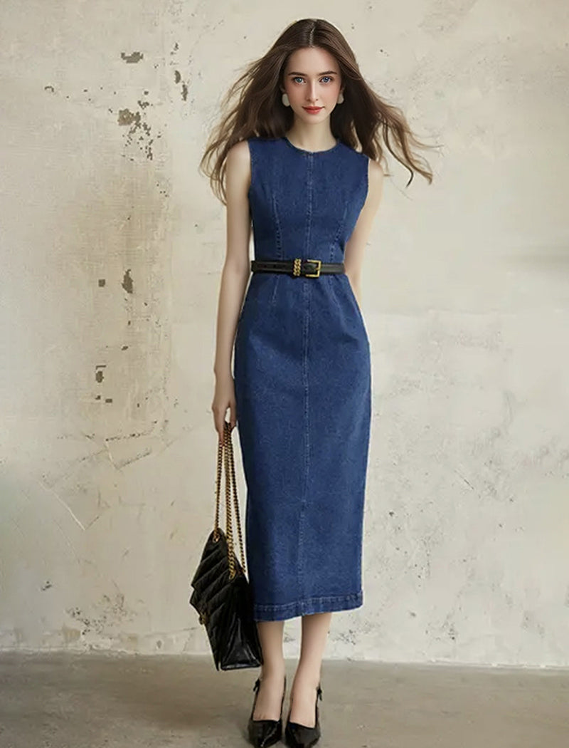 Denim sleeveless Pencil Maxi Dress