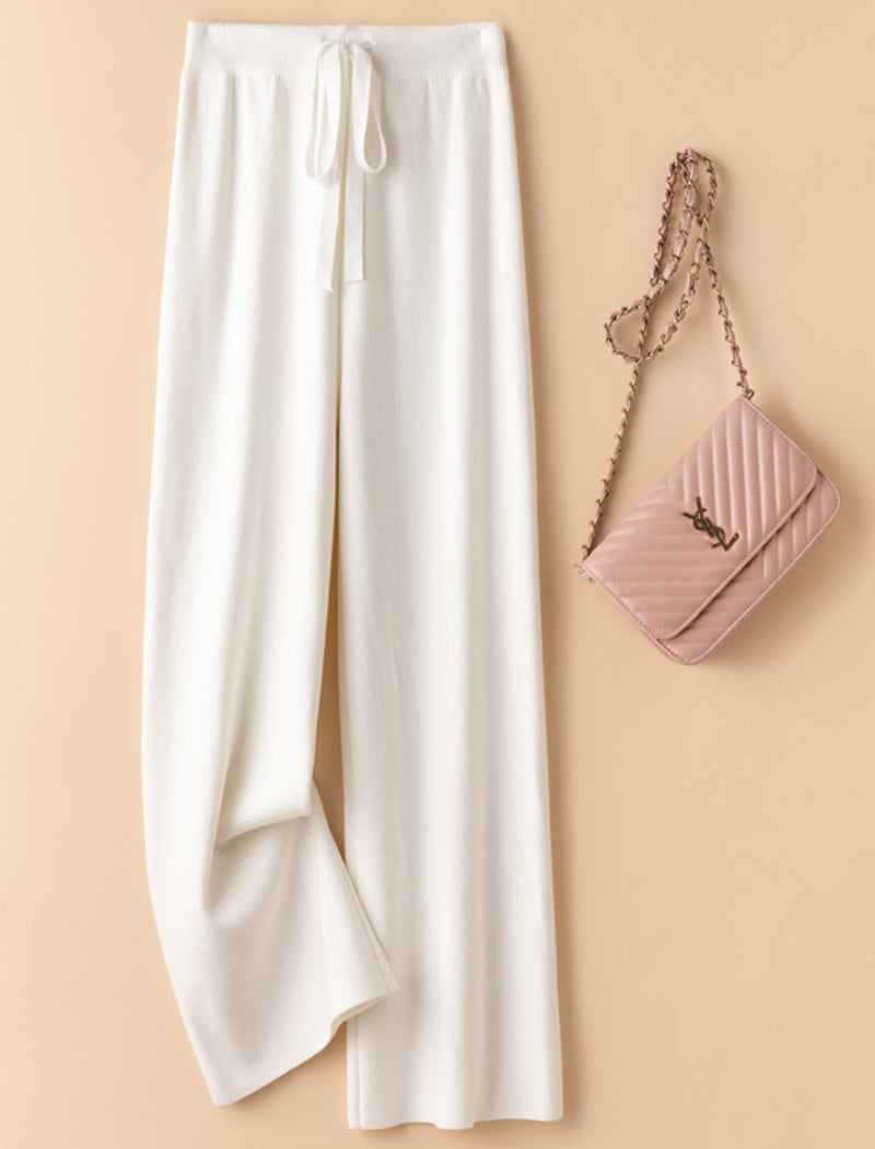 Drawstring Knit Wide-Leg Pants