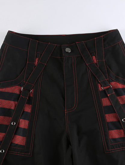 Color-Block Striped Mesh-Panel Wide-Leg Pants