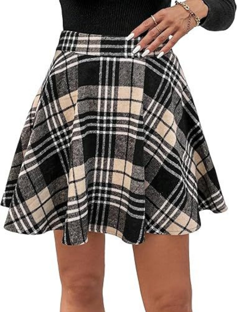 Plaid Patchwork A-Line Skirt