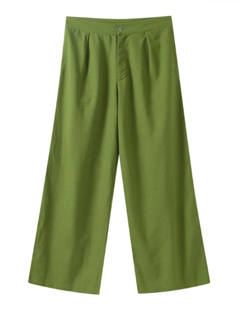 Solid Tie-Front Blouse and Pants Set