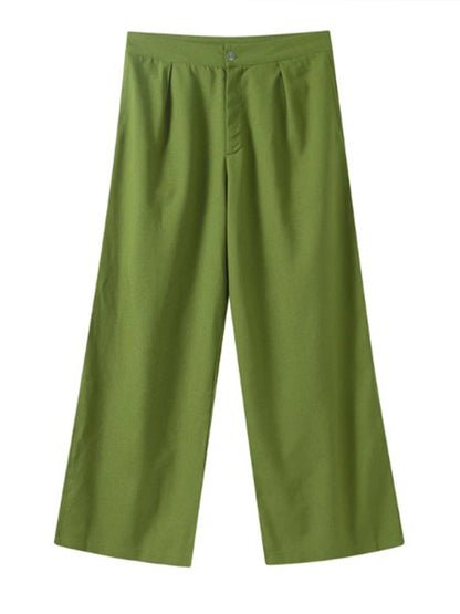 Solid Tie-Front Blouse and Pants Set