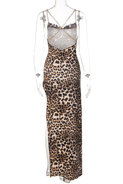 Leopard Print Maxi Slit Dress