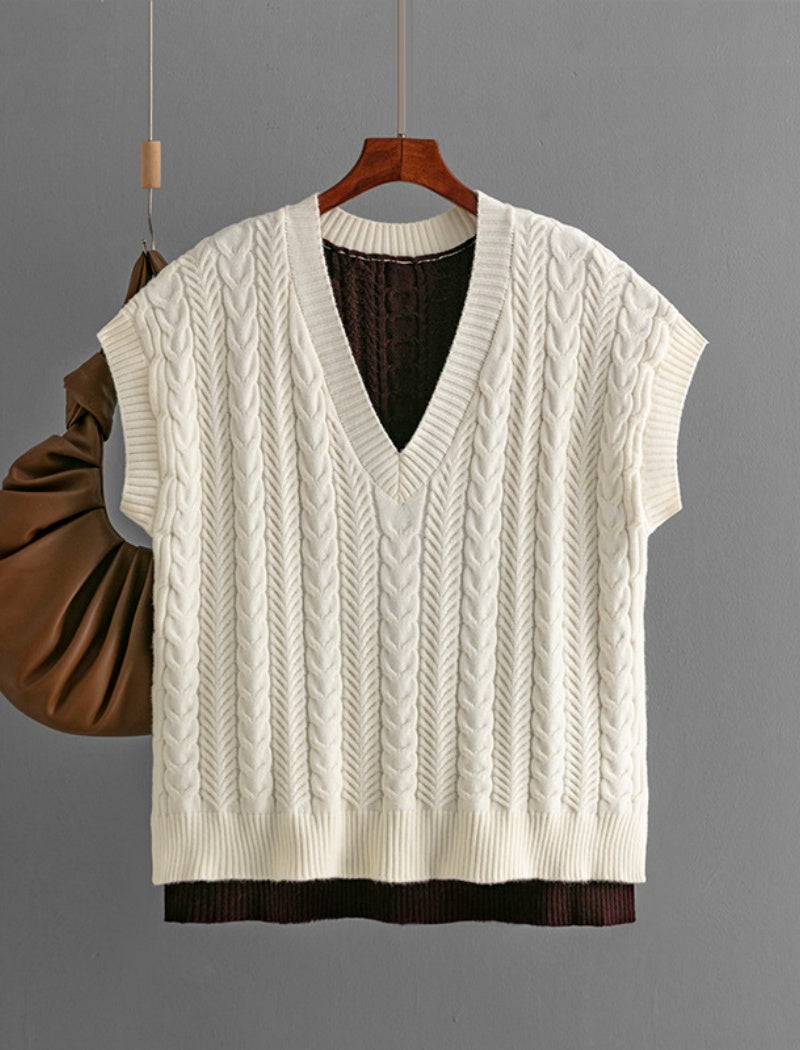 Cable Knit V-Neck Vest