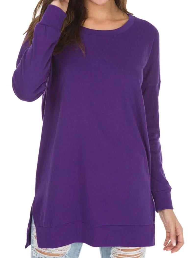 Split Loose Crew-neck Knit Top