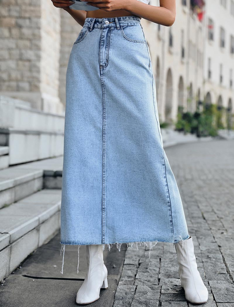 High-Rise Maxi Denim Skirt