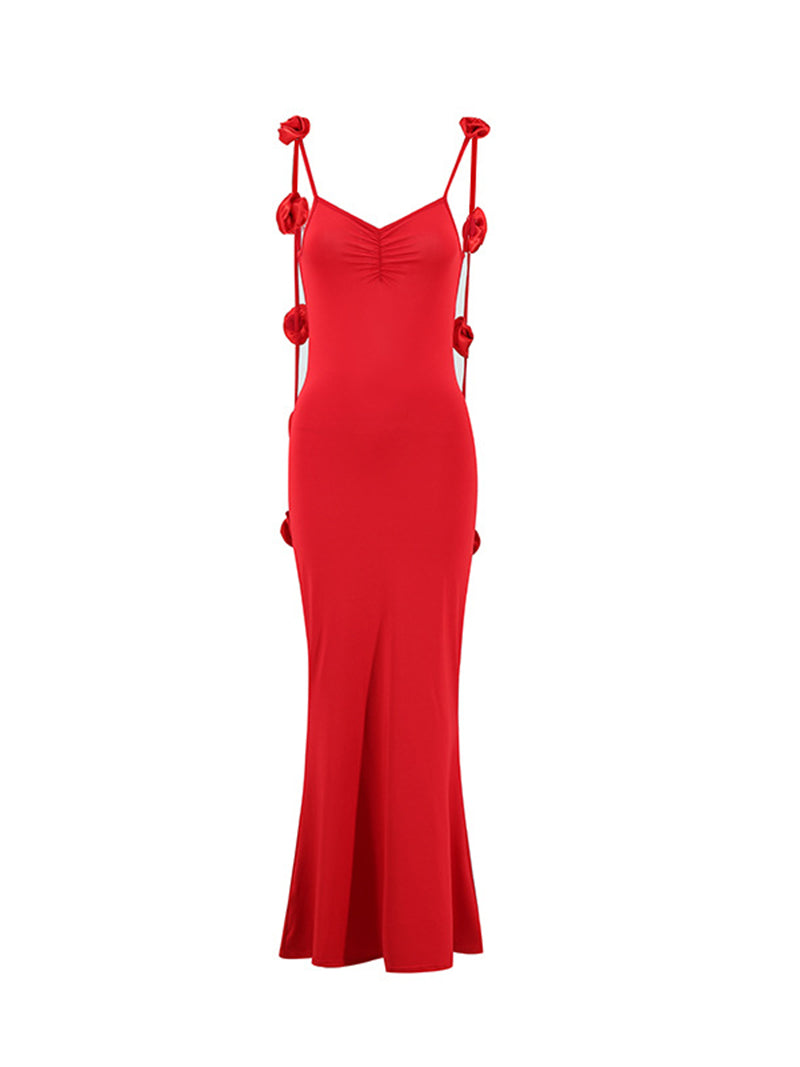 Bodycon Backless Rosette Maxi Dress