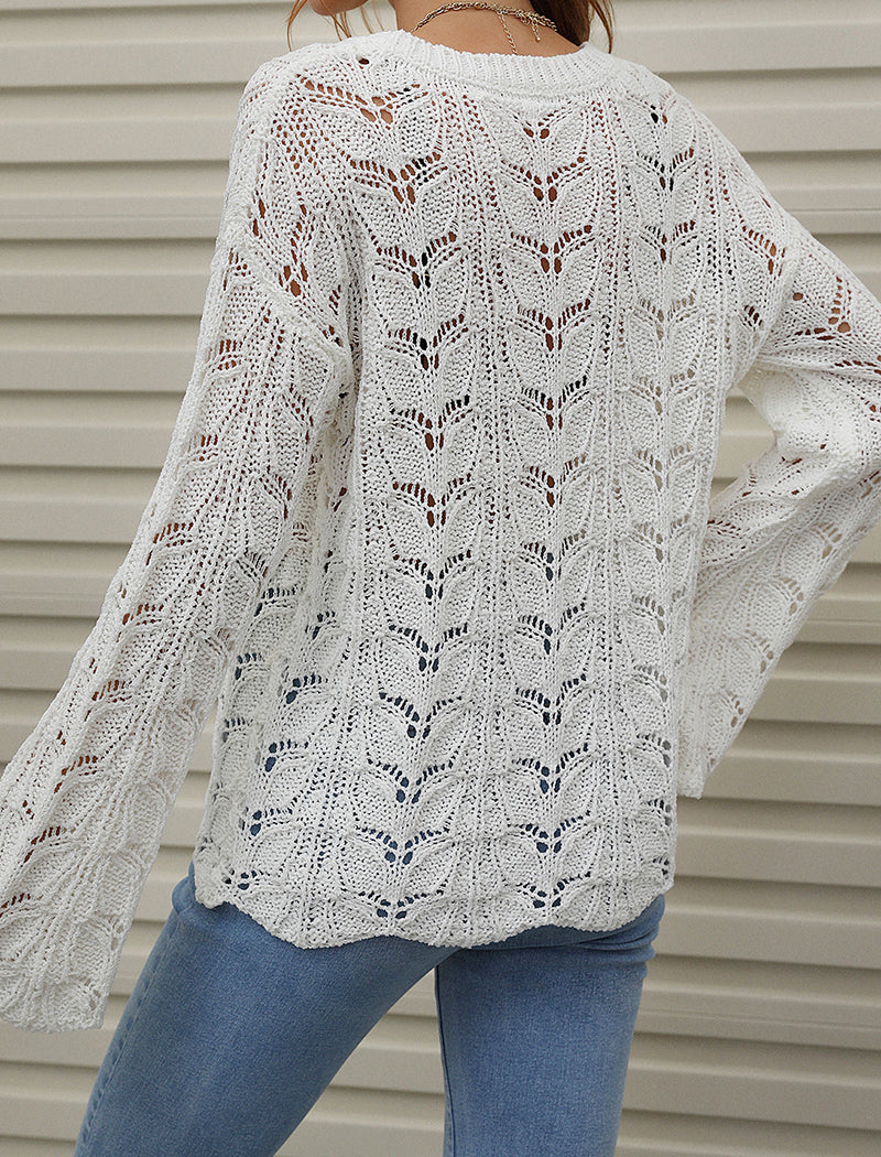 Crochet Knit Long-Sleeve Top