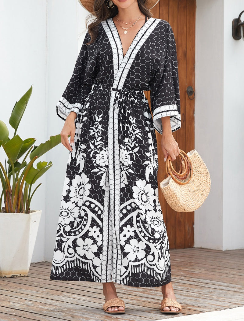 Floral Print Kimono Maxi Dress