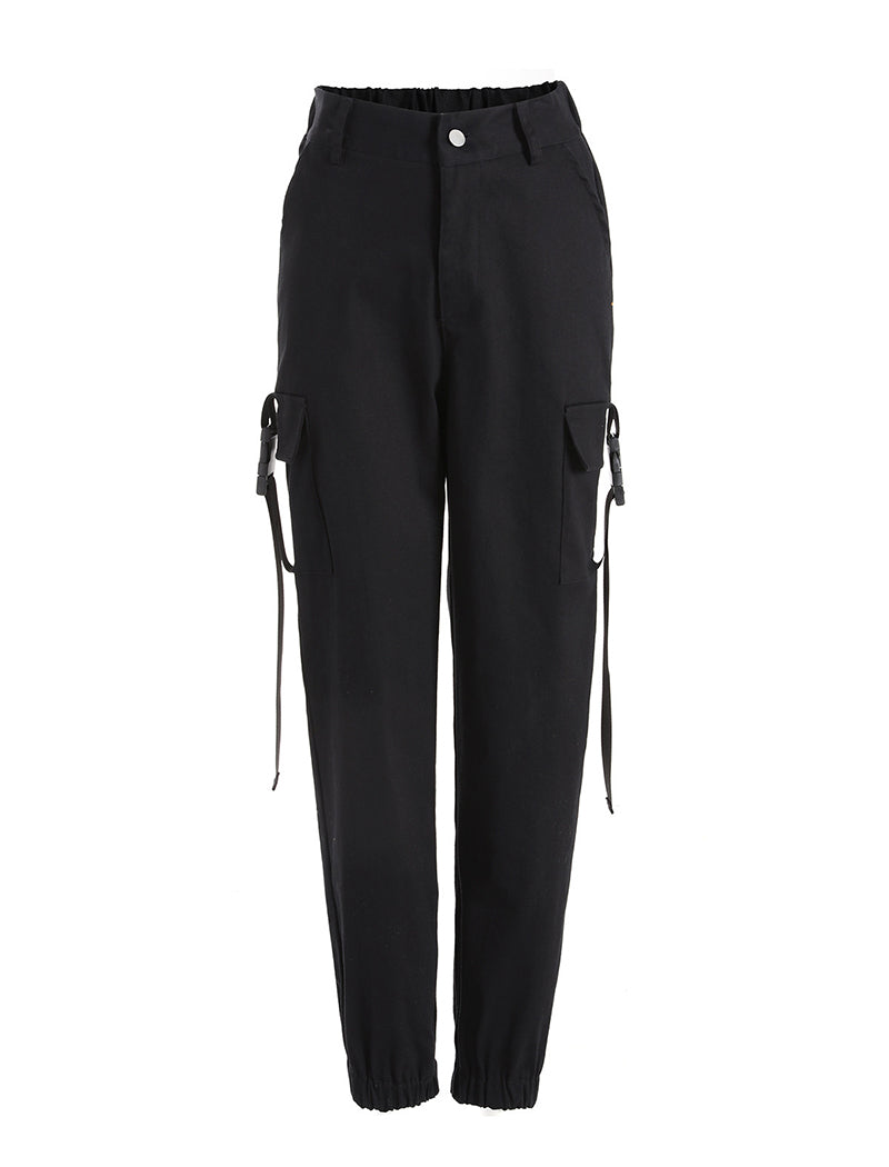 Ribbon Backpack Button Casual Pants