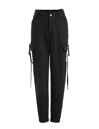 Ribbon Backpack Button Casual Pants