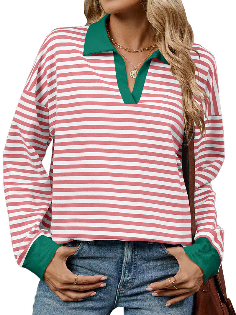 Striped Polo Neck Top