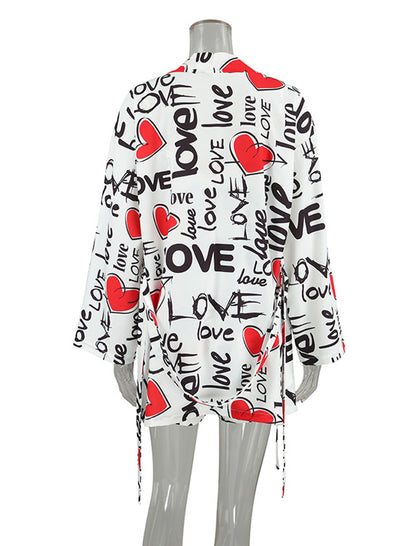 Heart Print Camisole and Shorts and Cover-Up Set