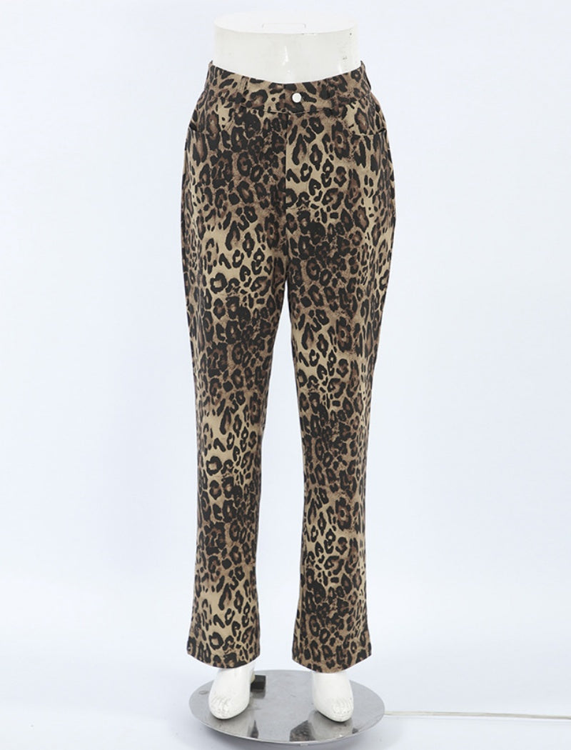 Leopard Print Straight-Leg Pants