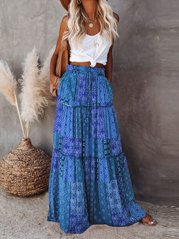 Graphic Print High-Waist Maxi Skirt