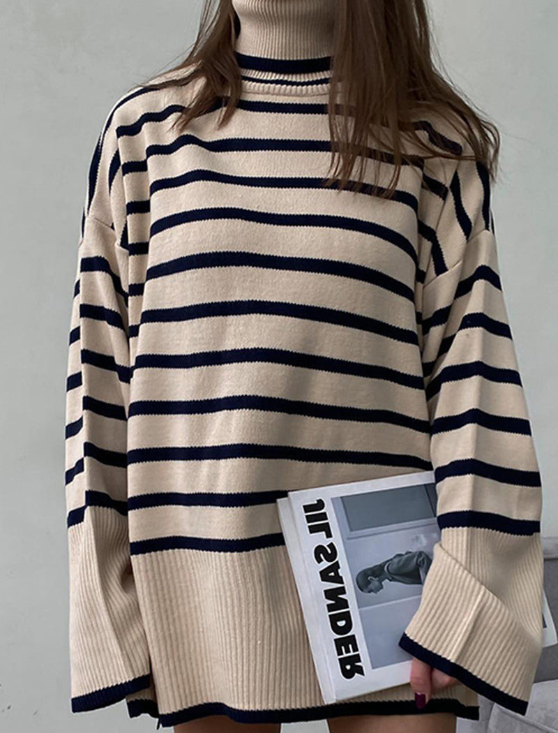 Striped Oversized Turtleneck Sweater