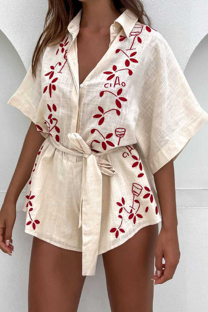 Graphic Print Belted Romper