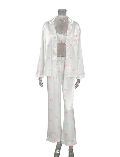 Satin Floral Pajama 3 Piece Set