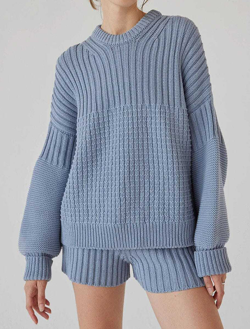 Ribbed Knit Sweater and Shorts Set