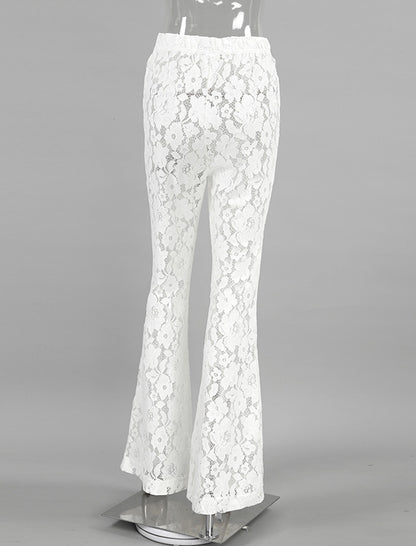 Sheer Floral Lace High-Waisted Pants