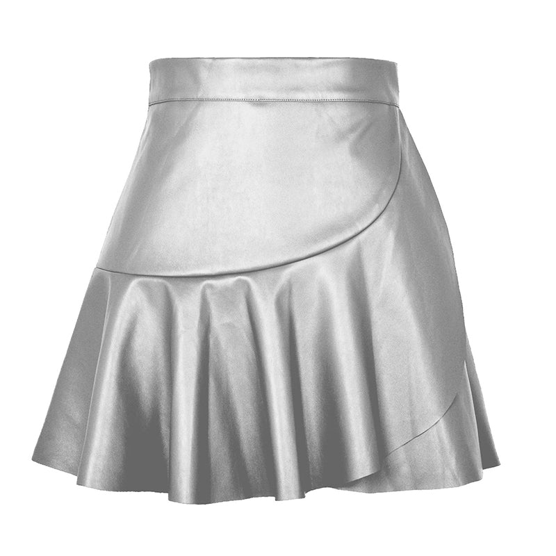 Faux Leather Asymmetrical Flared Skirt