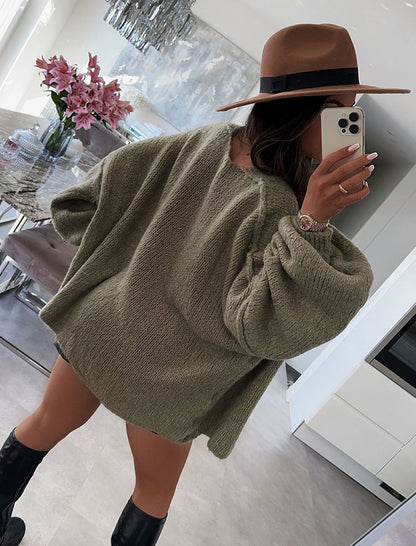 Balloon Sleeves Oversized Knit Cardigan