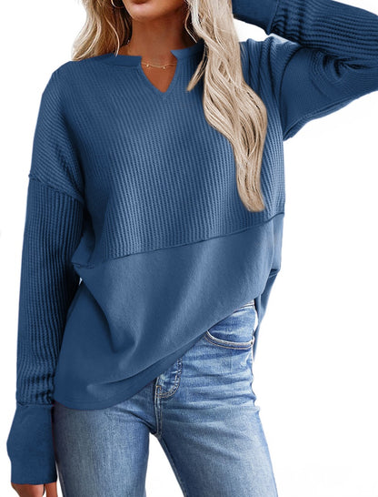 Long Sleeve Colorblock Loose Top