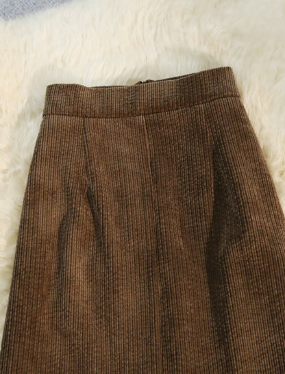 Flared Corduroy Skirt with Panel Detail