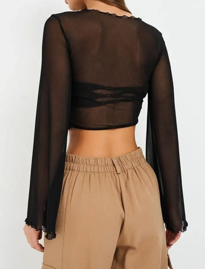 Sheer Long Sleeve Crop Top