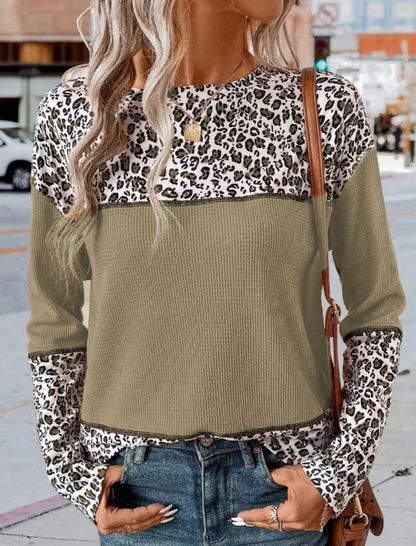 Leopard Patchwork Waffle Knit Sweater