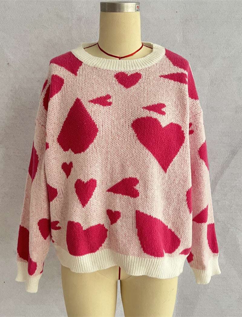 Heart Pattern Knit Sweater