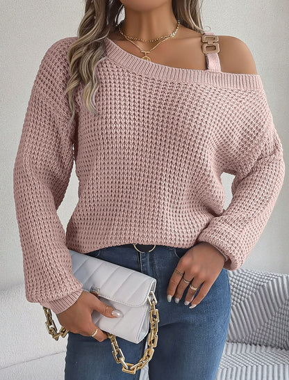 Asymmetrical Knit Sweater with Shoulder Strap