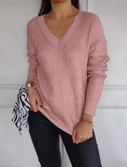 V Neck Metallic Knit Sweater