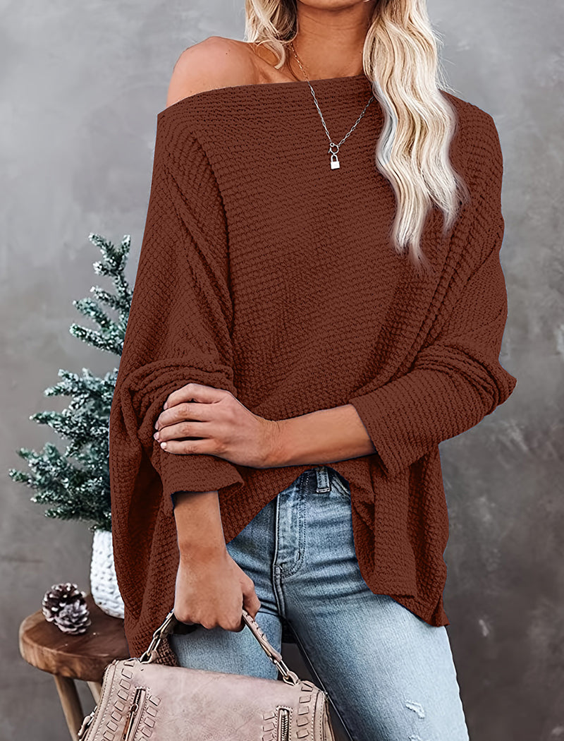 Knitted Waffle-Pattern Off-Shoulder Top