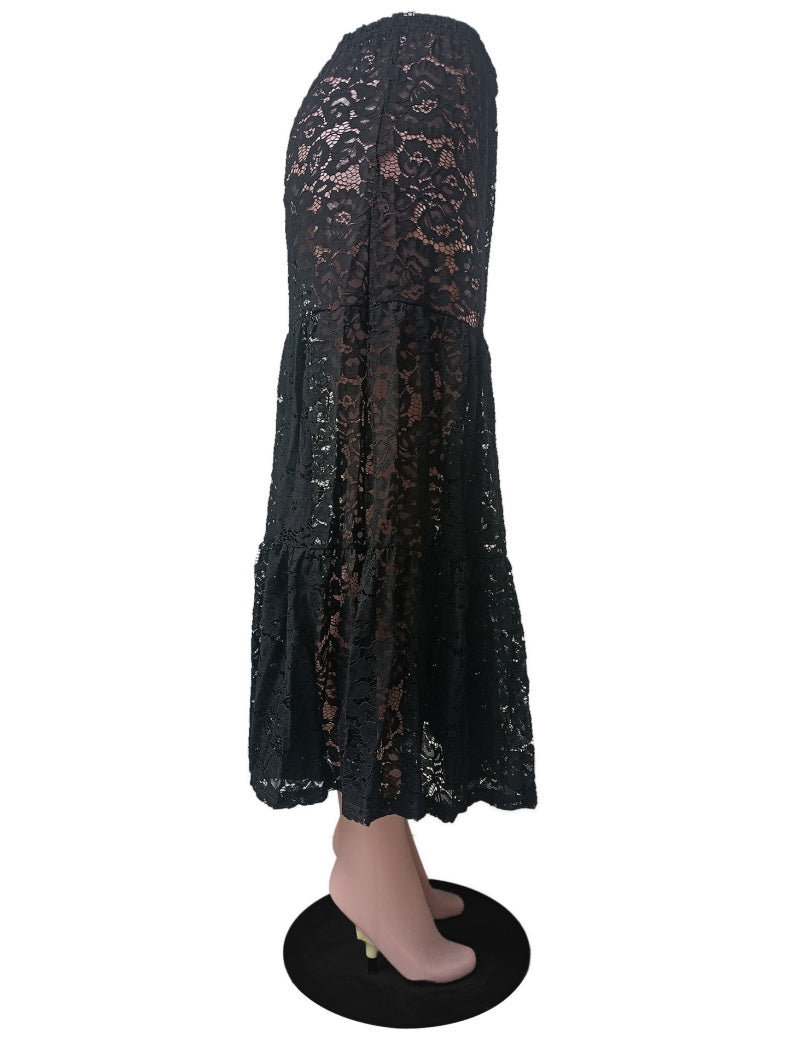 Sheer Lace Maxi Skirt with Layered Design