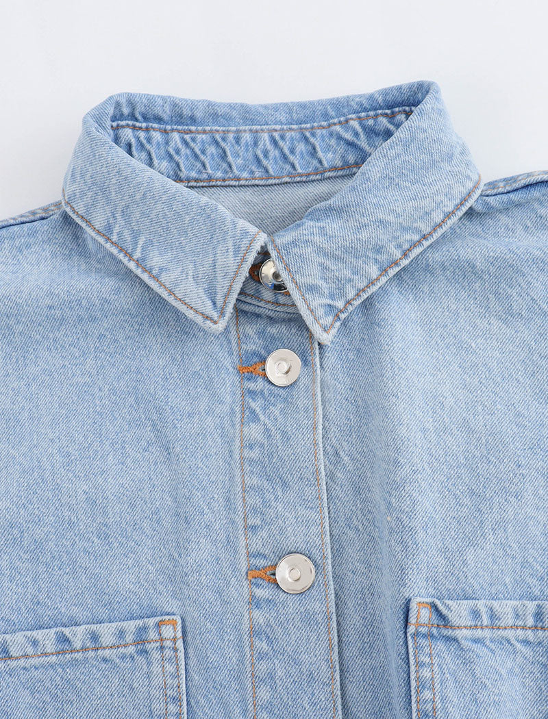 Collared Short Sleeve Denim Romper
