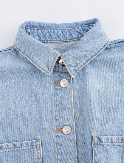 Collared Short Sleeve Denim Romper