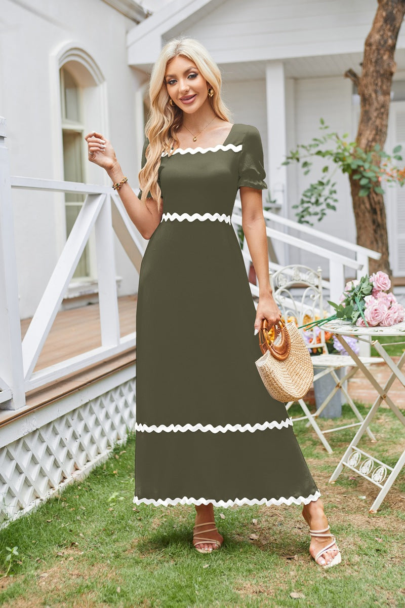 Smocked Puff-Sleeve Maxi Dress