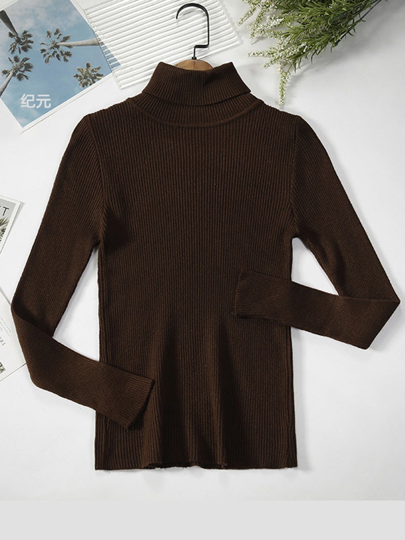 Ribbed Turtleneck Long-Sleeve Top