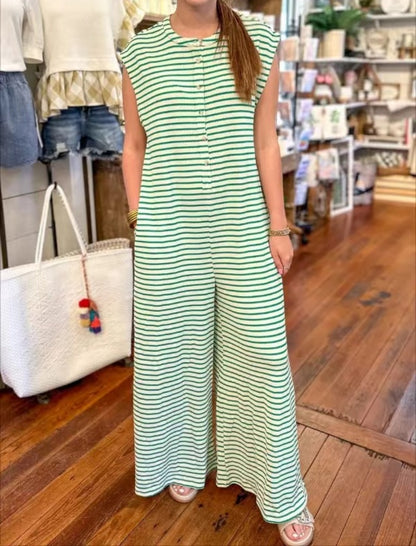 Striped Sleeveless Wide-Leg Jumpsuit