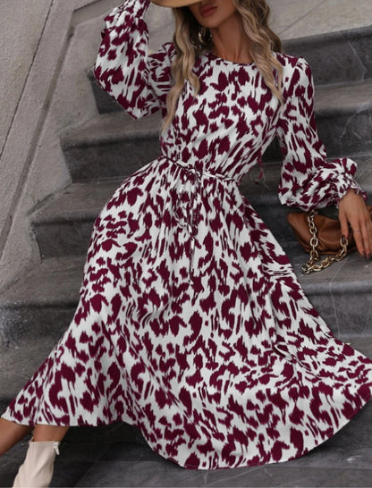 Animal Print Long Sleeve Midi Dress