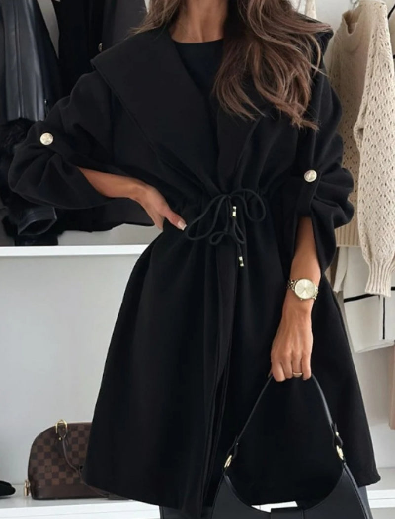 Tie-Front Hooded Collar Casual Long Sleeve Coat