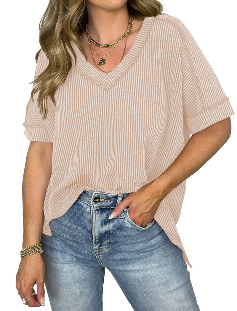 V-Neck Batwing Sleeve Split T-Shirt