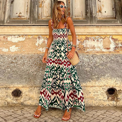 Abstract Print Tiered Maxi Dress